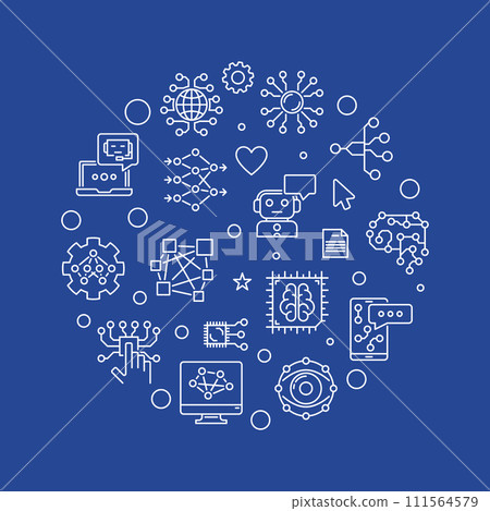 Solution concept round outline banner. Vector Artificial intelligence and Neural Network illustration Solution concept round outline banner. Vector Artificial intelligence and Neural Network illustration 111564579