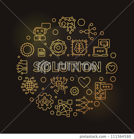 Solution outline round vector golden banner. AI Technology illustration Solution outline round vector golden banner. AI Technology illustration 111564580
