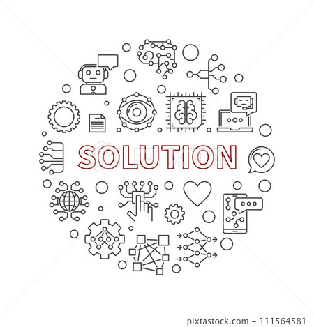 Solution thin line round banner - Vector AI Technology illustration Solution thin line round banner - Vector AI Technology illustration 111564581