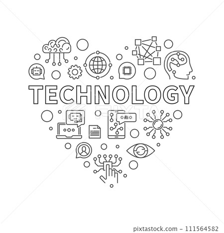 Technology Heart concept outline banner. Vector Tech illustration Technology Heart concept outline banner. Vector Tech illustration 111564582