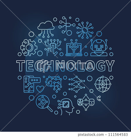 Technology concept line round vector blue banner - Artificial intelligence illustration Technology concept line round vector blue banner - Artificial intelligence illustration 111564583