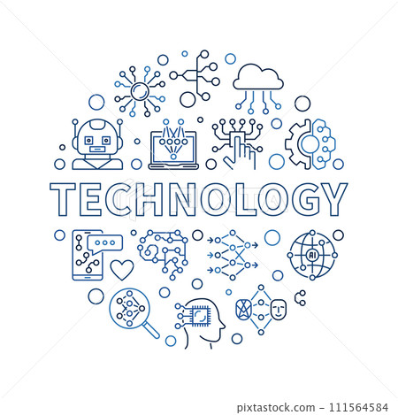 Technology concept outline round banner. Vector Artificial intelligence illustration 111564584