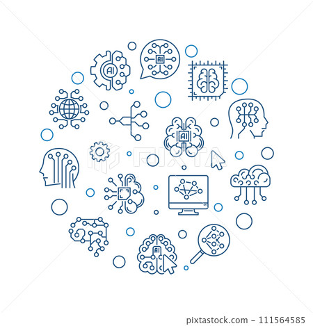 Vector Artificial Intelligence Cyber Mind line round banner AI illustration Vector Artificial Intelligence Cyber Mind line round banner AI illustration 111564585