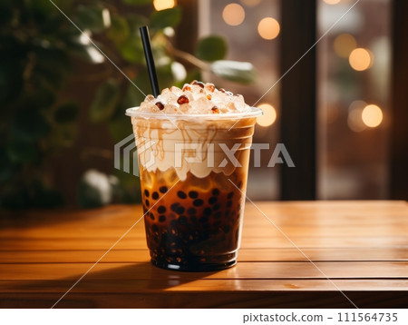 AI-generated content. Traditional milk Bubble Tea with Tapioca Pearls 111564735