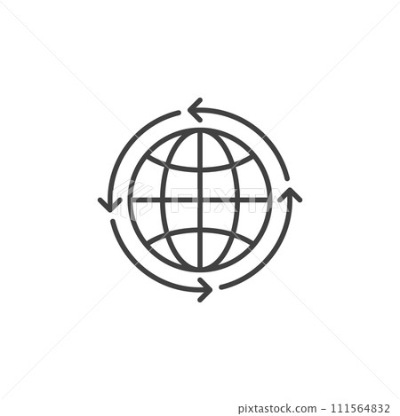 Globe inside Arrows vector concept line icon or symbol 111564832