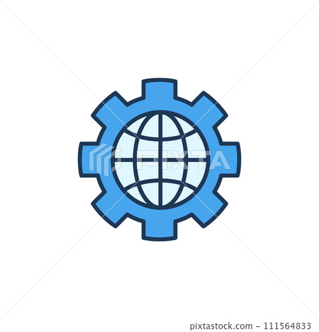 Globe inside Cog Wheel vector concept colored icon or symbol 111564833
