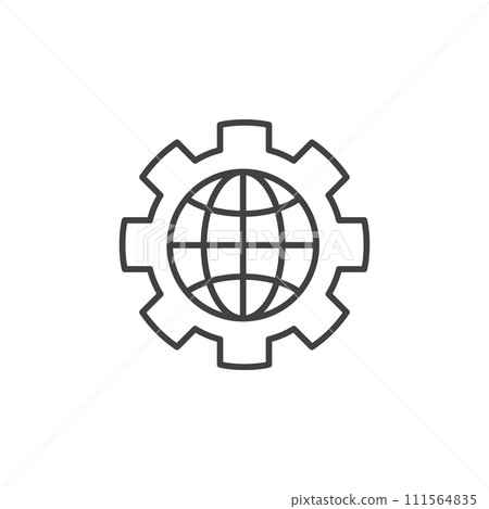 Globe inside Gear vector concept outline icon or sign Globe inside Gear vector concept outline icon or sign 111564835