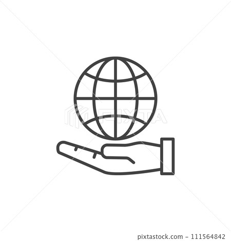 Globe on Hand vector concept thin line icon or sign Globe on Hand vector concept thin line icon or sign 111564842