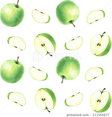 Seamless pattern with green fruit apple. Hand drawn watercolor food illustration. For wrapping wallpaper fabric textile Seamless pattern with green fruit apple. Hand drawn watercolor food illustration. For wrapping wallpaper fabric textile 111564877