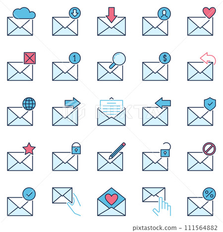 Email Envelope colored icons set. Mail and Message vector signs 111564882