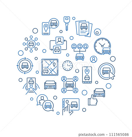 Car Sharing outline round banner - Carsharing concept vector circle shaped line illustration 111565086