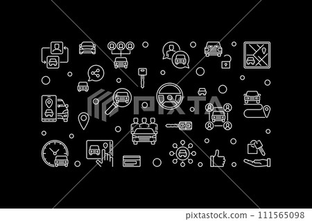 Carsharing concept thin line illustration - Car Sharing concept vector horizontal banner 111565098