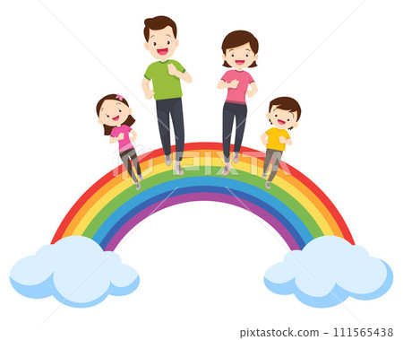 big family Exercise together for good health rainbow background big family Exercise together for good health rainbow background 111565438