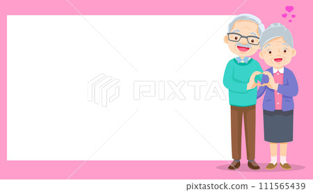 cute elderly couple sitting together with white space 111565439