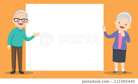 Elderly old people and blank banner present your text 111565440