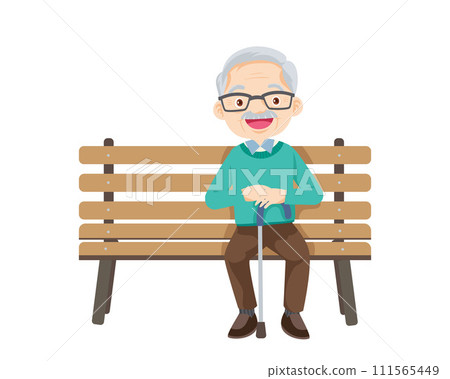 Old people, elderly man sitting on bench 111565449