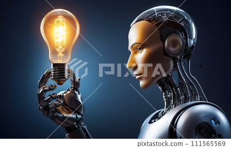 AI-generated content. Innovative Robot Holding a Glowing Bulb AI Generated AI-generated content. Innovative Robot Holding a Glowing Bulb AI Generated 111565569