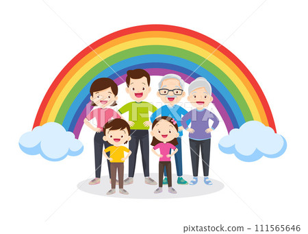 big family Exercise together for good health rainbow background big family Exercise together for good health rainbow background 111565646