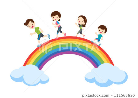 big family Exercise together for good health rainbow background big family Exercise together for good health rainbow background 111565650