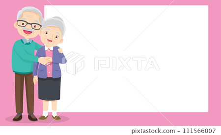 cute elderly couple sitting together with white space 111566007