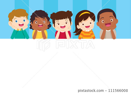 Happy Children Behind Blank Sign 111566008