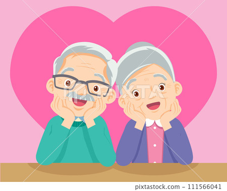 cute elderly couple sitting together with love cute elderly couple sitting together with love 111566041