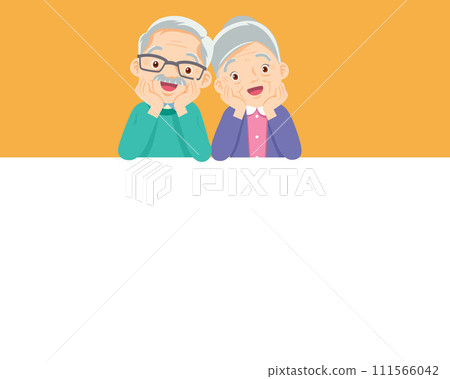 cute elderly couple sitting together with white space cute elderly couple sitting together with white space 111566042
