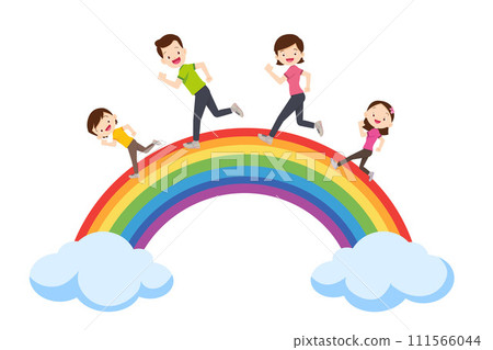 big family Exercise together for good health rainbow background 111566044
