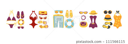 Summer Swim and Beach Wear with Attribute Vector Set Summer Swim and Beach Wear with Attribute Vector Set 111566115
