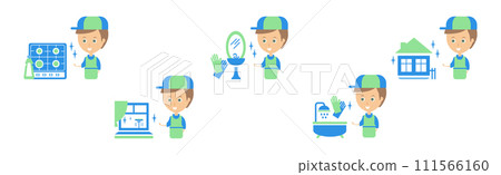 Cleanup Service with Man and Housework Flat Icon Vector Set Cleanup Service with Man and Housework Flat Icon Vector Set 111566160