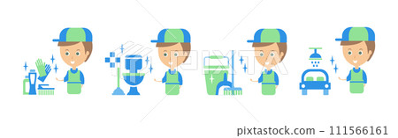 Cleanup Service with Man and Housework Flat Icon Vector Set Cleanup Service with Man and Housework Flat Icon Vector Set 111566161