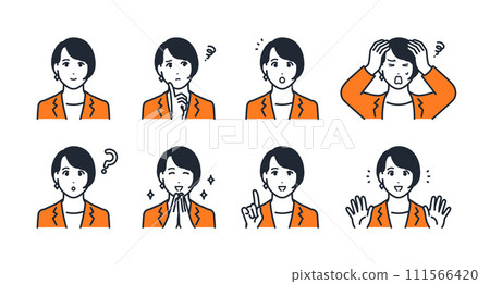 Young business woman facial expression icon illustration set material 111566420