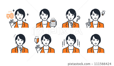 Young business woman facial expression icon set material 111566424