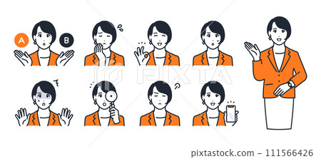 Simple vector icon illustration set material of a young woman wearing a suit 111566426