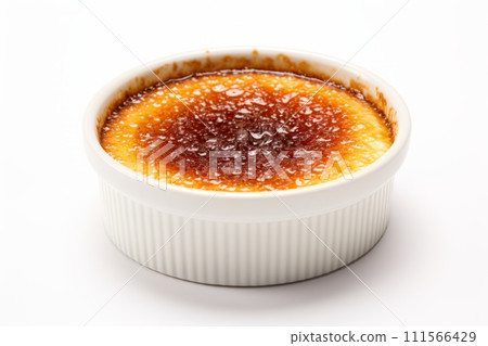 Creme brulee traditional French vanilla cream dessert isolated on the white background 111566429