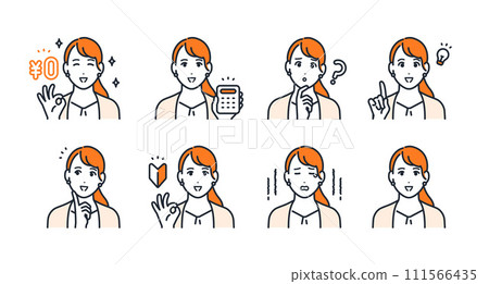 Young business woman facial expression icon illustration set material 111566435