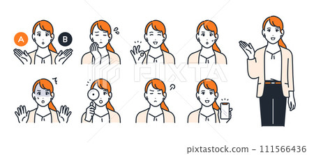 Simple vector icon illustration set material of a young woman wearing a suit 111566436