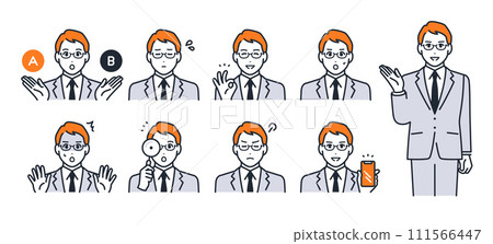 Simple vector icon illustration set material of a young man wearing glasses 111566447