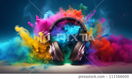 Bright color explosion and headphones Bright color explosion and headphones 111566600