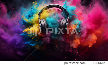 明亮的色彩爆炸和耳機 明亮的色彩爆炸和耳機 111566604