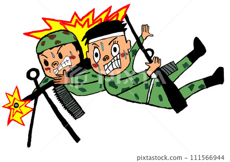 激戰！士兵在戰場上用步槍射擊 111566944