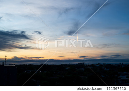 Bangkok (Thailand) 14022024- Sunset cityscape view with beautiful sky. Colorful cloud and sky sunset. 111567510