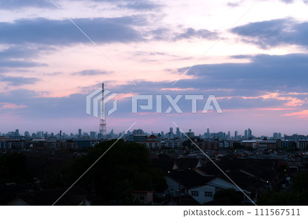 Bangkok (Thailand) 14022024- Sunset cityscape view with beautiful sky. Colorful cloud and sky sunset. 111567511