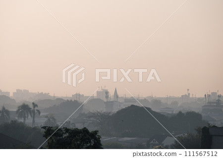 Bangkok (Thailand) 14022024- Sunset cityscape view with beautiful sky. Colorful cloud and sky sunset. 111567512