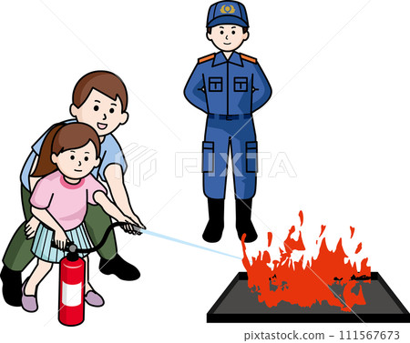 Men and children doing firefighting training Men and children doing firefighting training 111567673