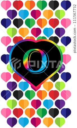 Letter O in the heart of the colorful hearts on a white background 111567732