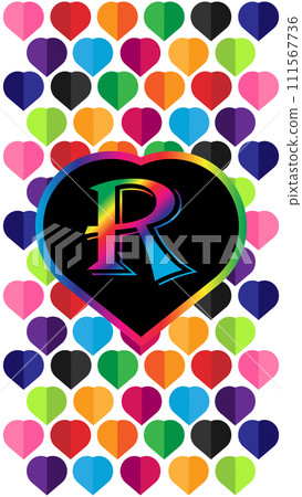 Letter R in the heart of the colorful hearts on a white background Letter R in the heart of the colorful hearts on a white background 111567736