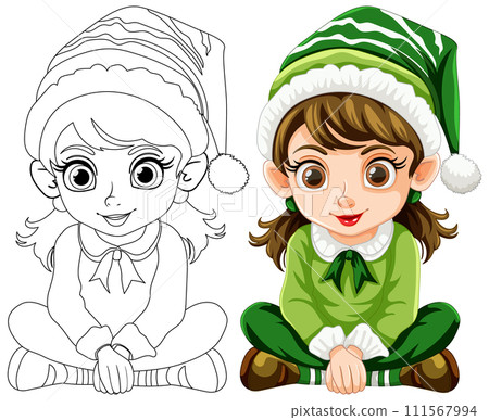 "Christmas Elf Girl: Before and After Coloring" 111567994