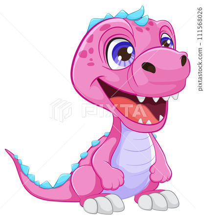 Cheerful Pink Cartoon Dinosaur Illustration 111568026