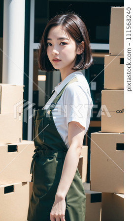 A woman organizing her backyard 111568240